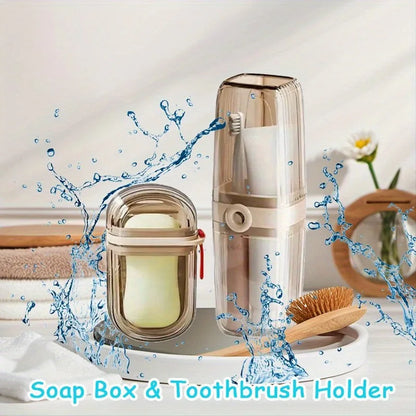 1 Set of Portable Travel Soap Box and Toothbrush Holder Set