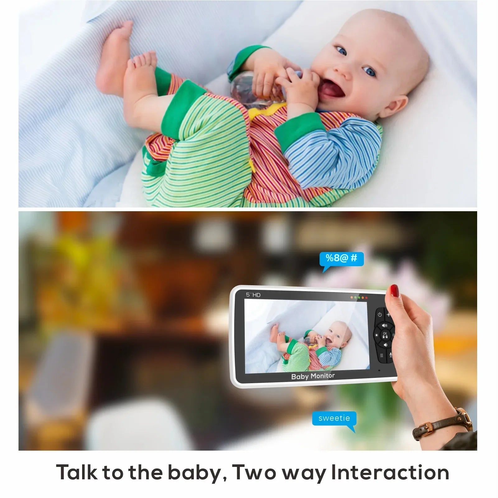 New 5 Inch Video Baby Monitor with Camera and Audio, 4X Zoom, 22Hrs Battery
